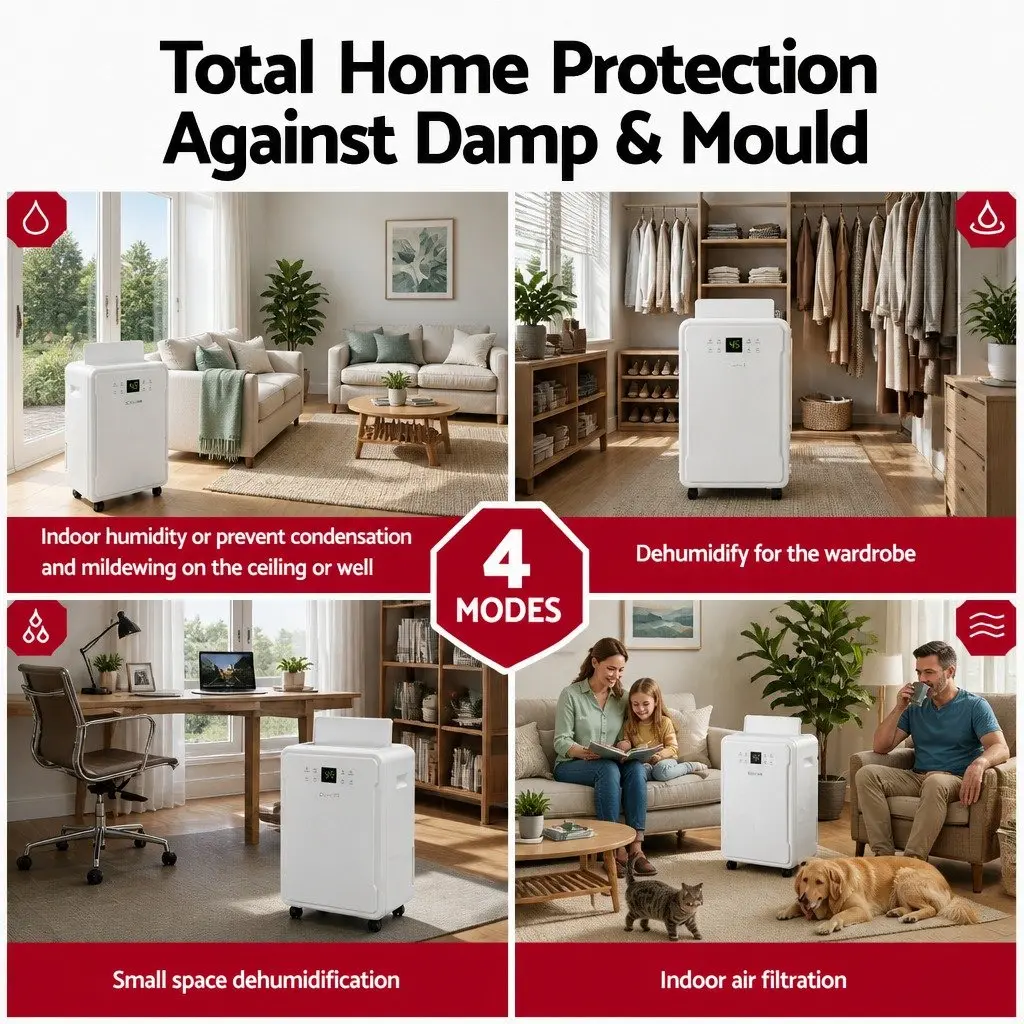 Dehumidifier 50L/Day Large Room Air Dryer White