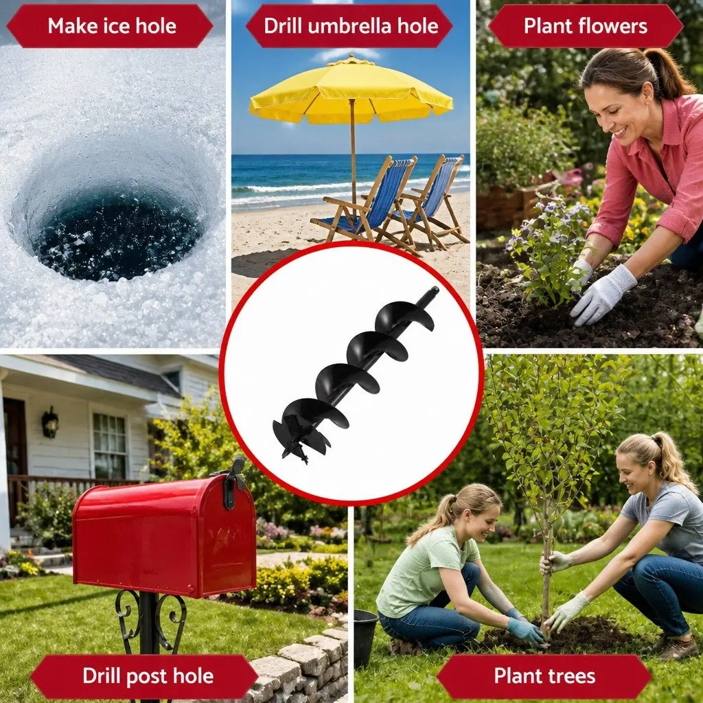 Post Hole Digger Auger Drill Bit 200mm Diameter with 80cm Extension Shaft Black Garden Tool
