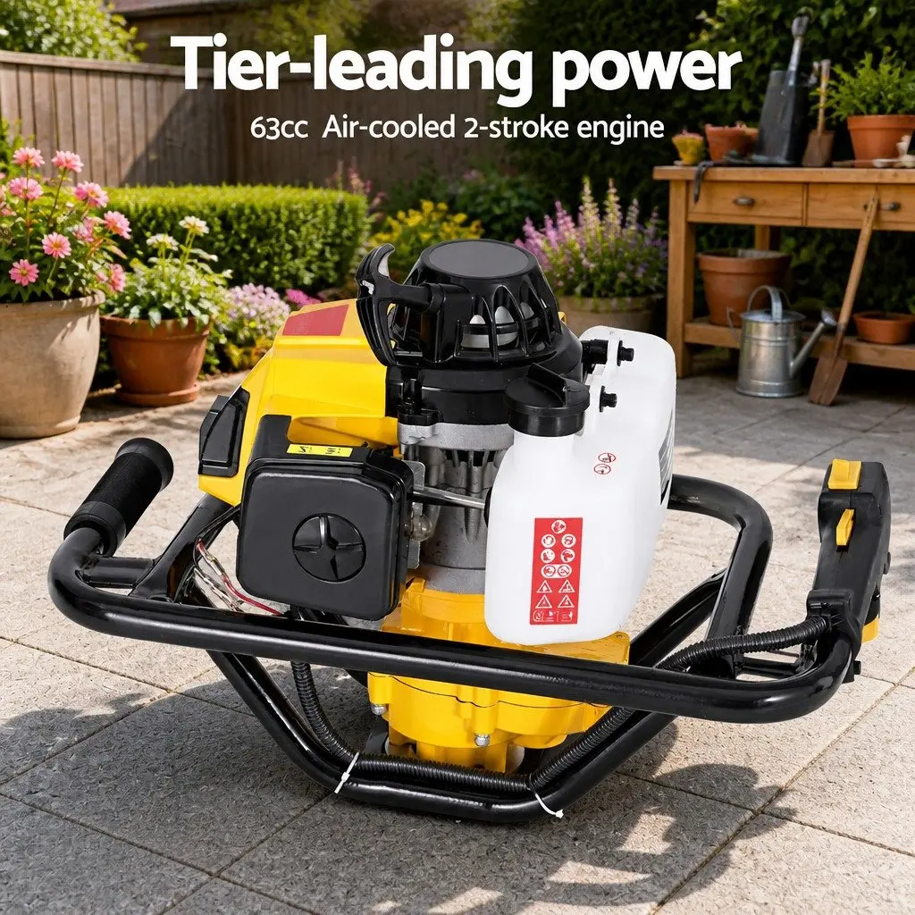 Post Hole Digger Petrol Motor 63cc Engine Heavy Duty Yellow