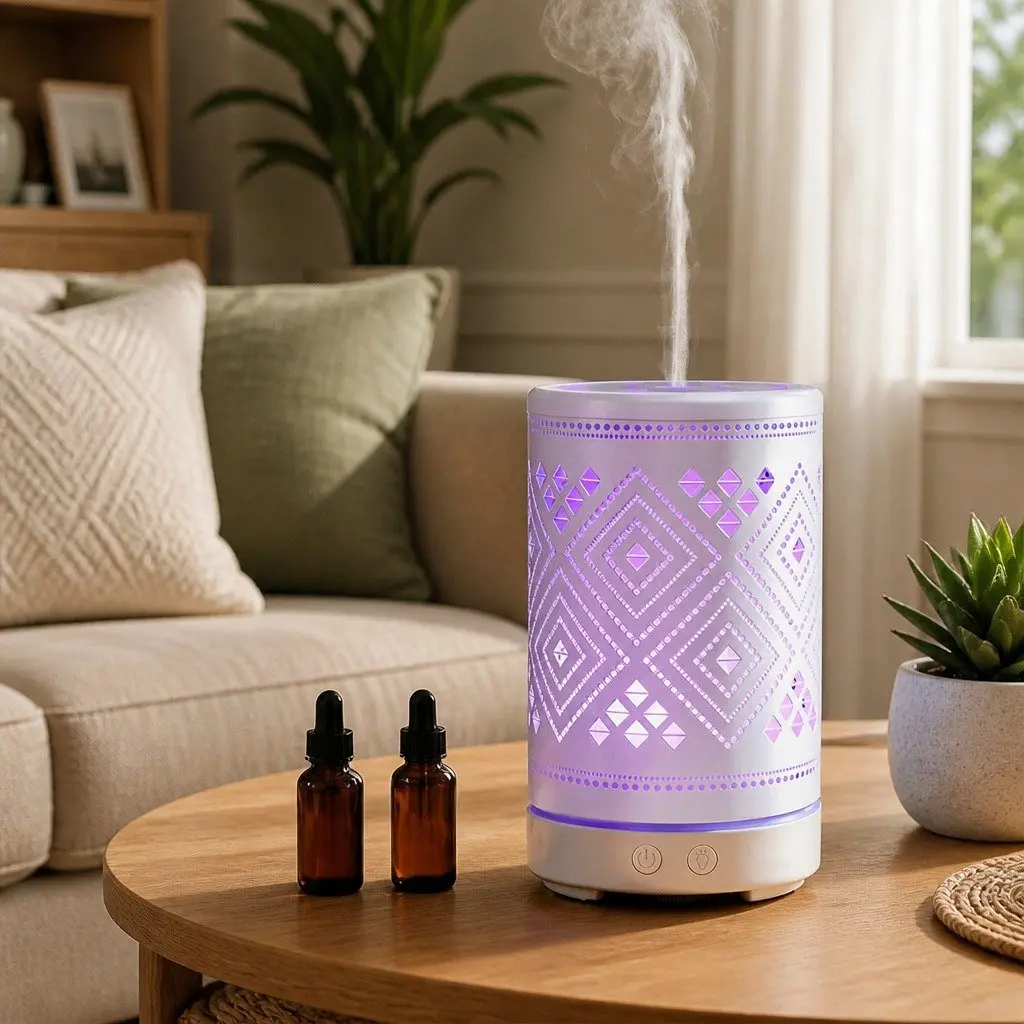 Aroma Diffuser Ultrasonic Humidifier 100ml White LED Night Light Aromatherapy