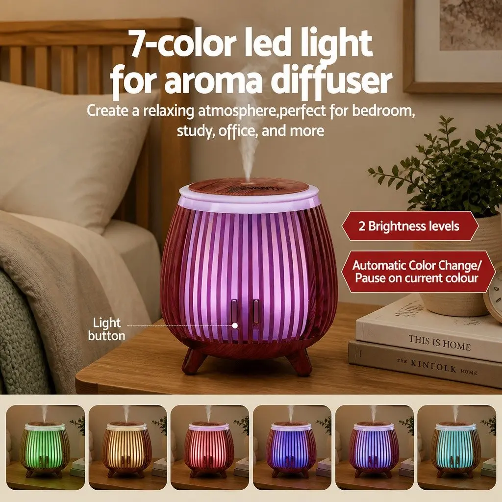 Aroma Diffuser Ultrasonic Humidifier 140ml Deep Wood LED Night Light Aromatherapy Mist