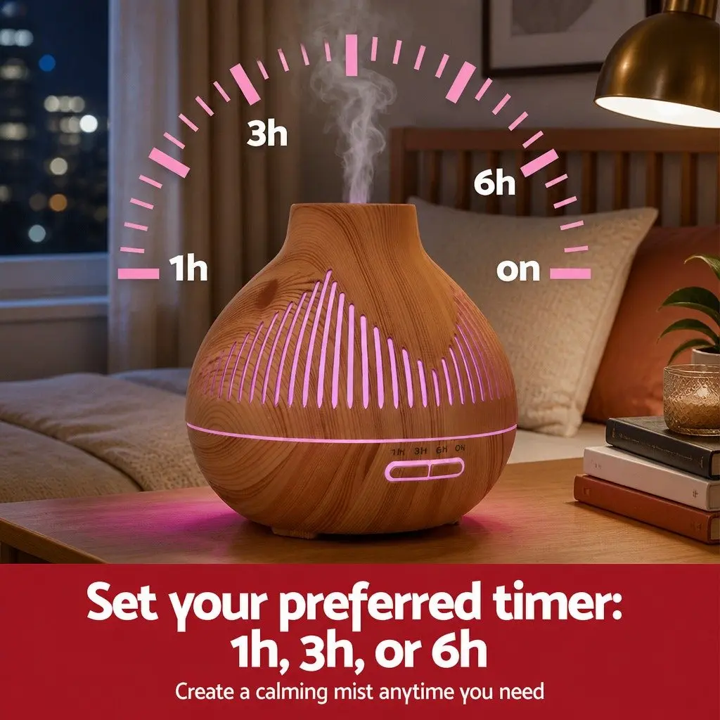 Aroma Diffuser Ultrasonic 400ml Light Wood Grain 7 LED Colours Night Light