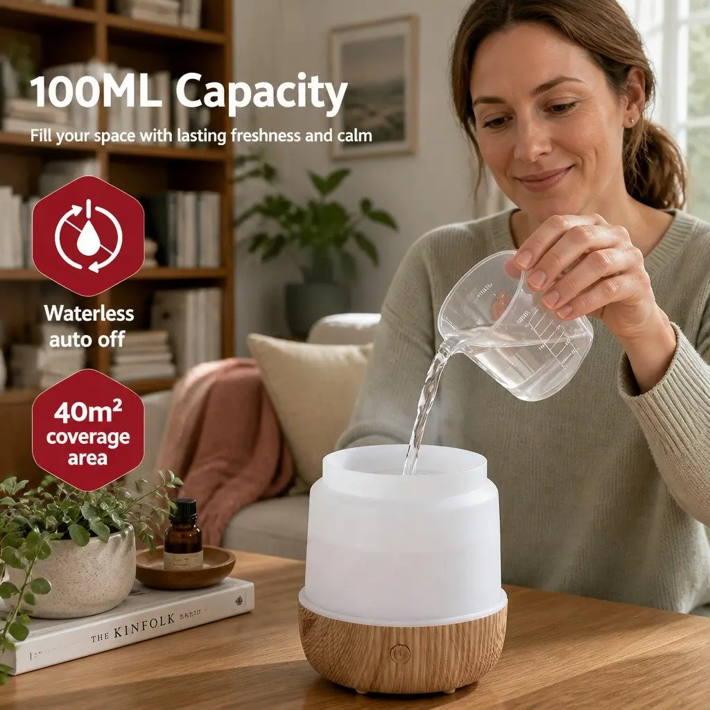 Aroma Diffuser Ultrasonic Technology 100ml LED Night Light Light Wood Grain White