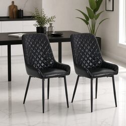 Dining Chairs Set of 2 Retro PU Leather Kitchen Lounge Cafe Accent Black