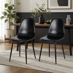 Dining Chairs Set of 2 Retro Kitchen Lounge Accent Seating Black PU Leather