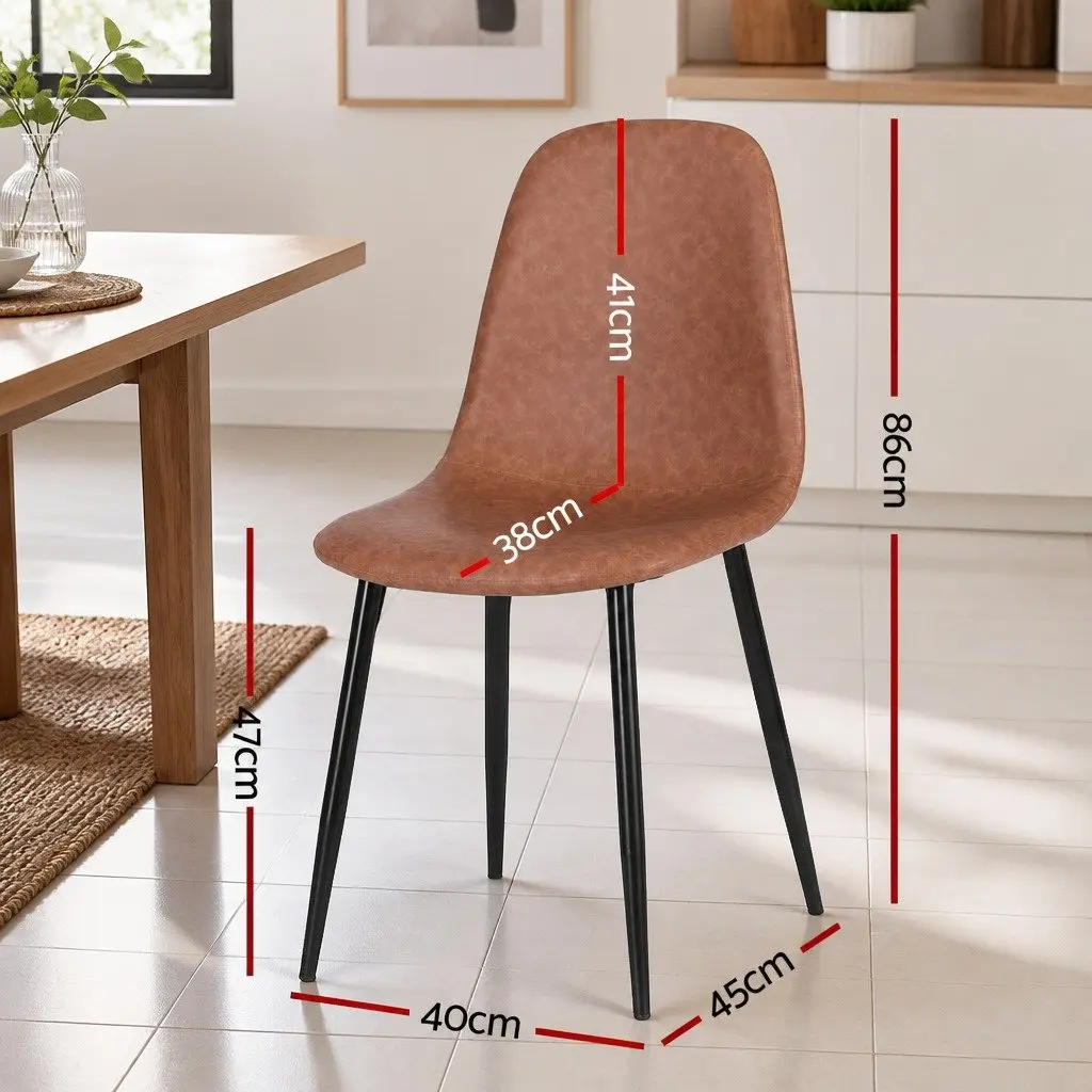 Dining Chairs Retro Style Ergonomic Support PU Leather Brown Set of 2