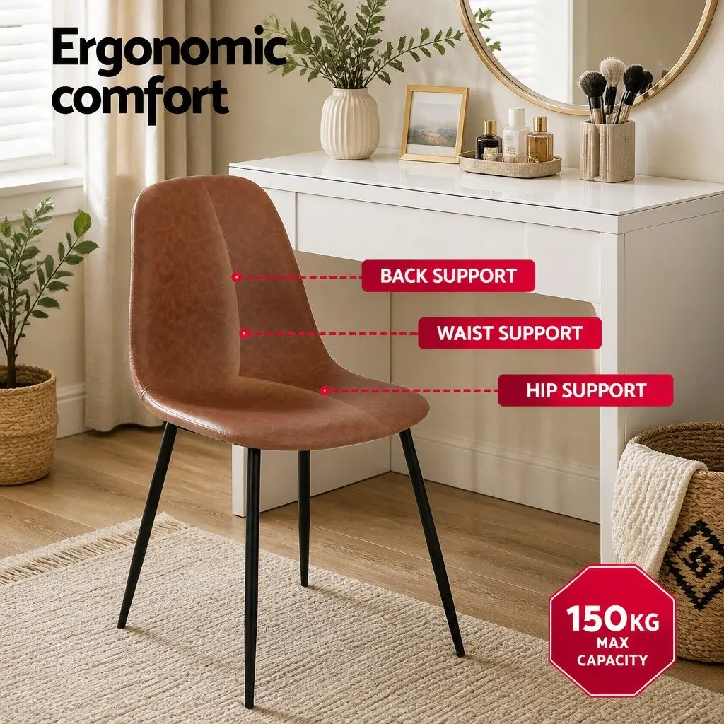 Dining Chairs Retro Style Ergonomic Support PU Leather Brown Set of 2
