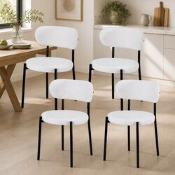 Dining Chairs Set of 4 White Sherpa Boucle Upholstered Kitchen Seat Furniture