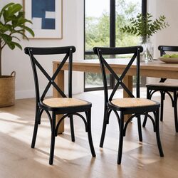 Dining Chairs Rattan Wooden Kitchen Accent Seating Black Indoor Outdoor Cafe