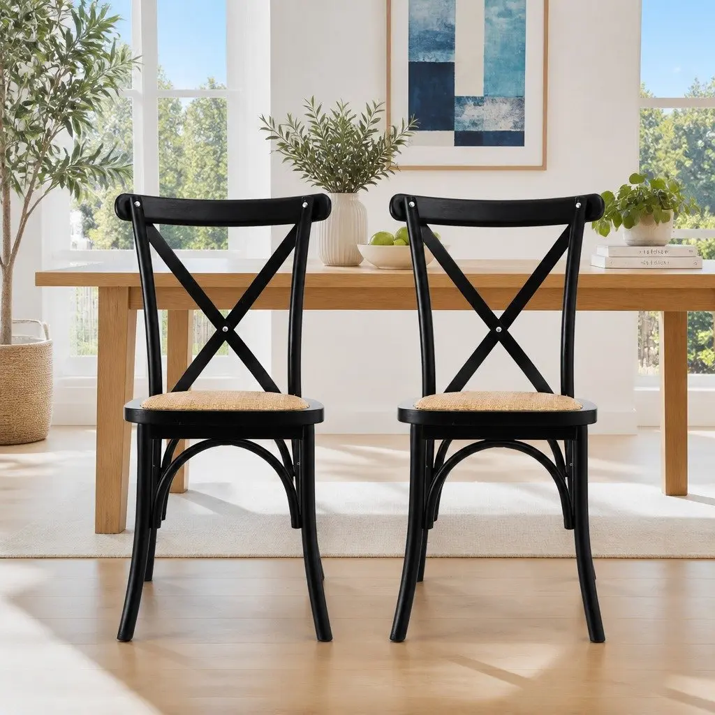Dining Chairs Rattan Wooden Kitchen Accent Seating Black Indoor Outdoor Cafe