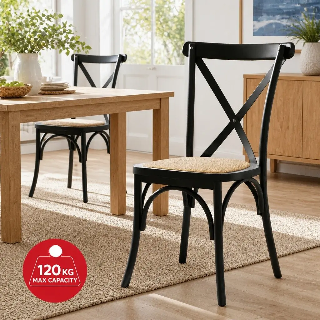 Dining Chairs Rattan Wooden Kitchen Accent Seating Black Indoor Outdoor Cafe