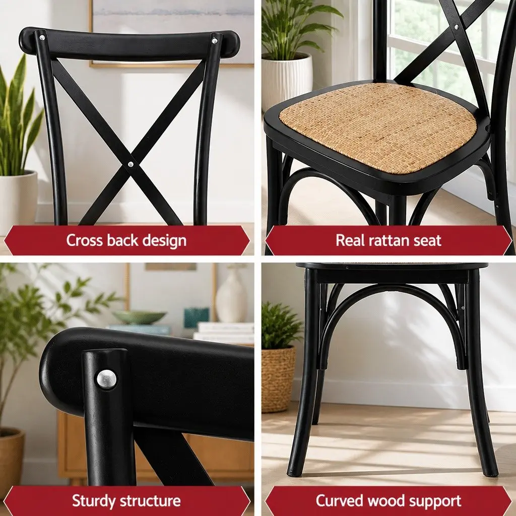 Dining Chairs Rattan Wooden Kitchen Accent Seating Black Indoor Outdoor Cafe
