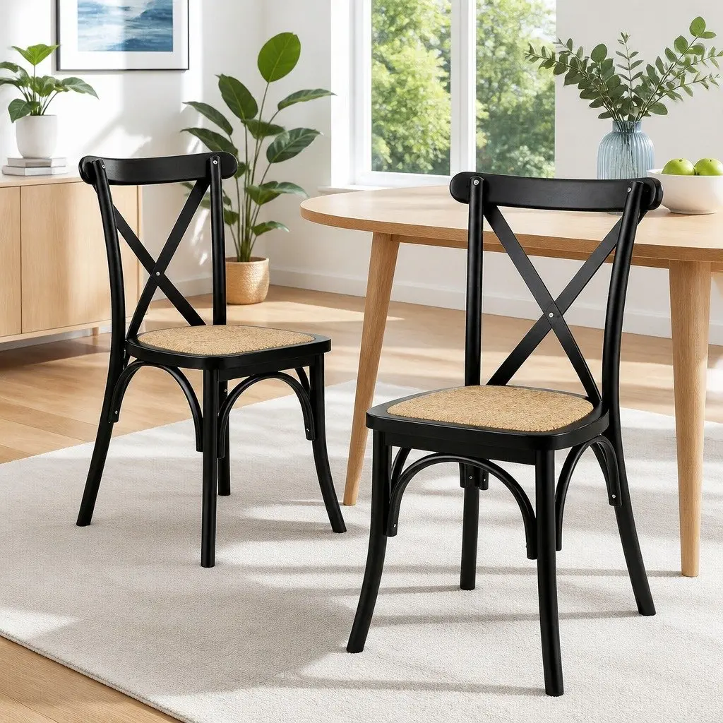 Dining Chairs Rattan Wooden Kitchen Accent Seating Black Indoor Outdoor Cafe