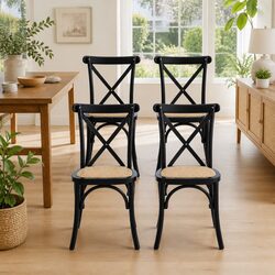 Dining Chairs Set of 4 Rattan Seat Wooden Frame Kitchen Lounge Accent Cafe