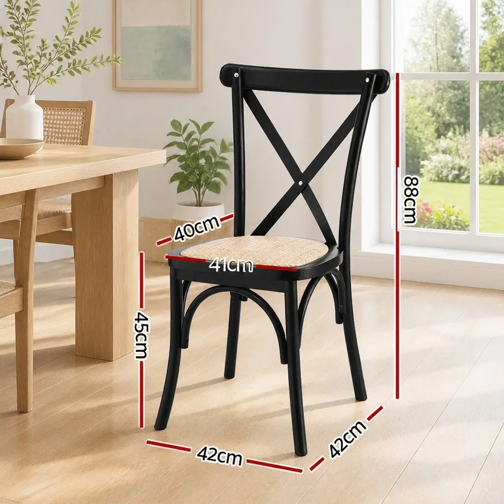 Dining Chairs Set of 4 Rattan Seat Wooden Frame Kitchen Lounge Accent Cafe