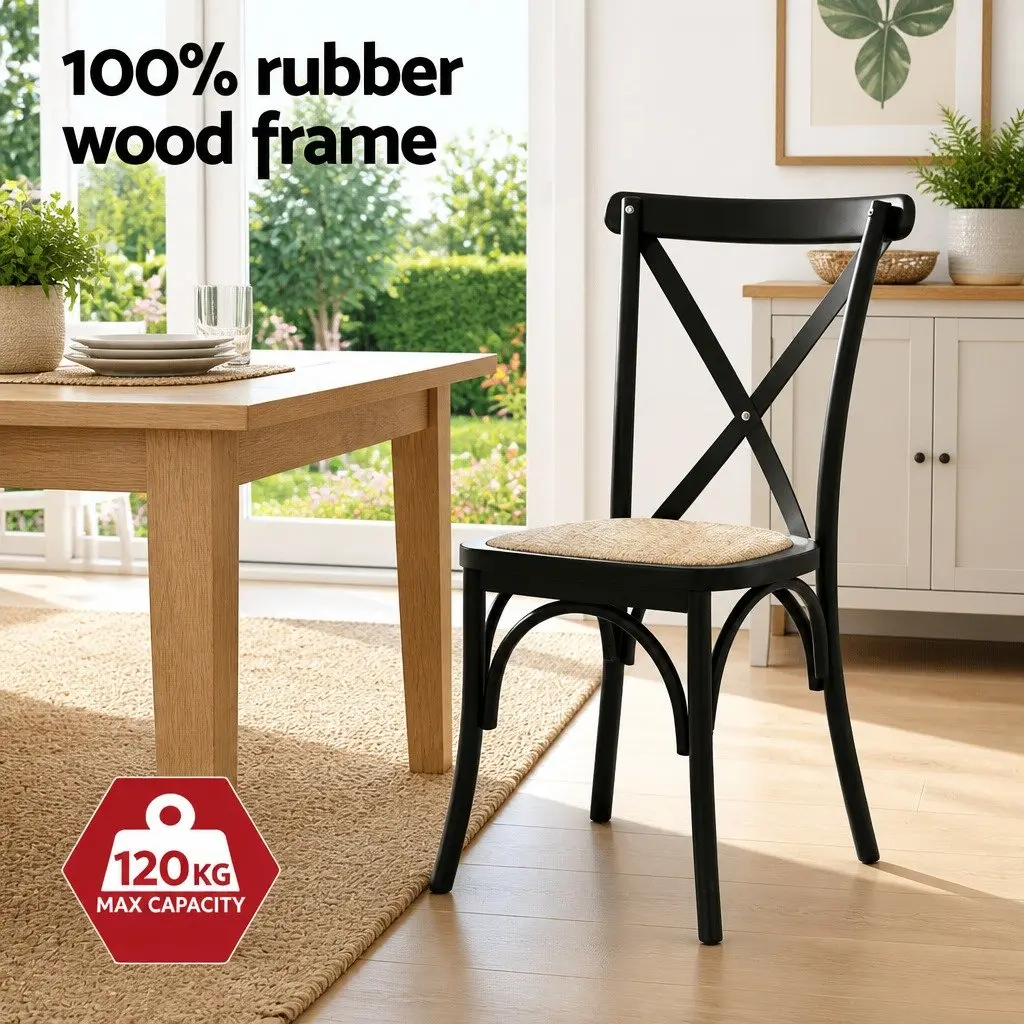 Dining Chairs Set of 4 Rattan Seat Wooden Frame Kitchen Lounge Accent Cafe