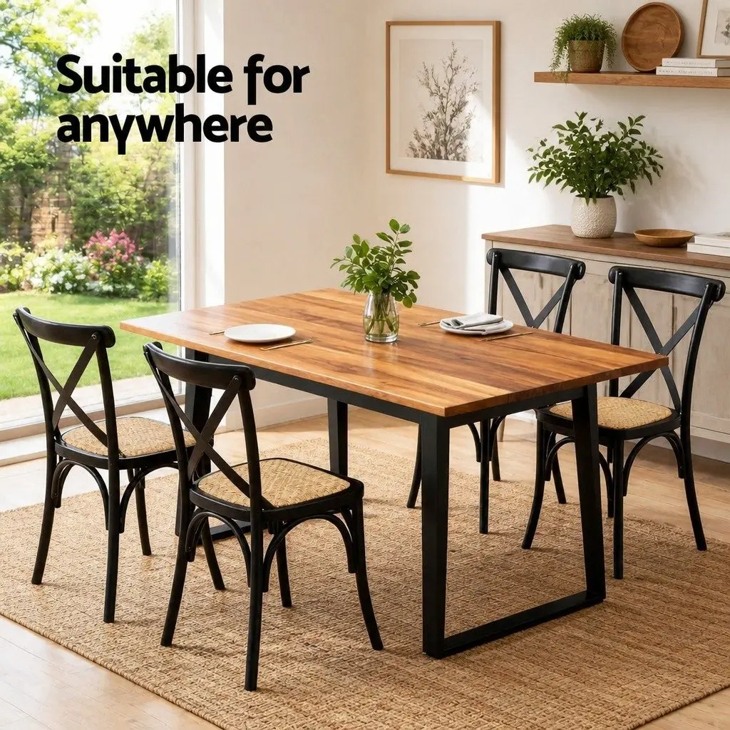 Dining Chairs Set of 4 Rattan Seat Wooden Frame Kitchen Lounge Accent Cafe
