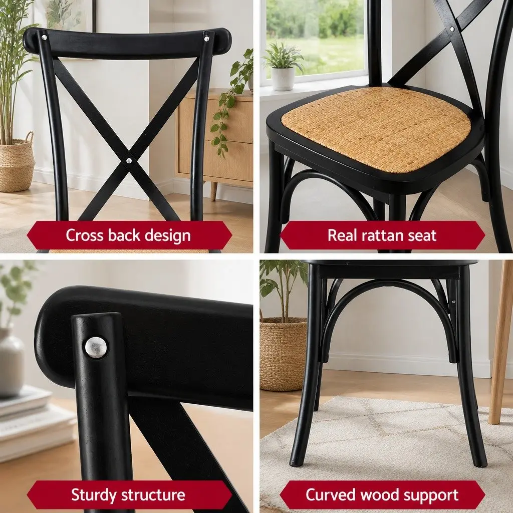 Dining Chairs Set of 4 Rattan Seat Wooden Frame Kitchen Lounge Accent Cafe
