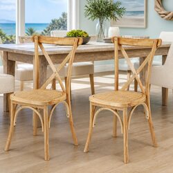 Dining Chairs Rattan Wooden Kitchen Cafe Accent Seating Rubber Wood Frame