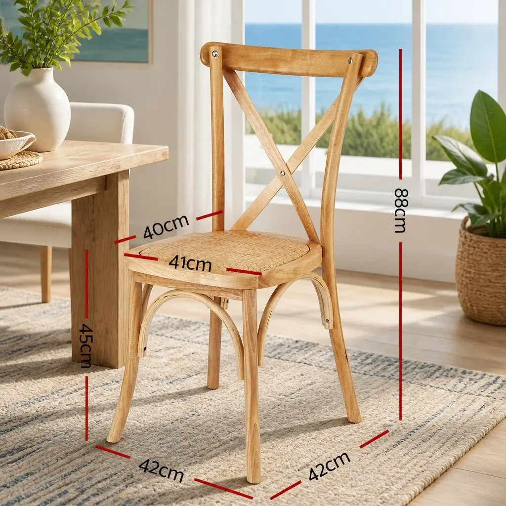 Dining Chairs Rattan Wooden Kitchen Cafe Accent Seating Rubber Wood Frame