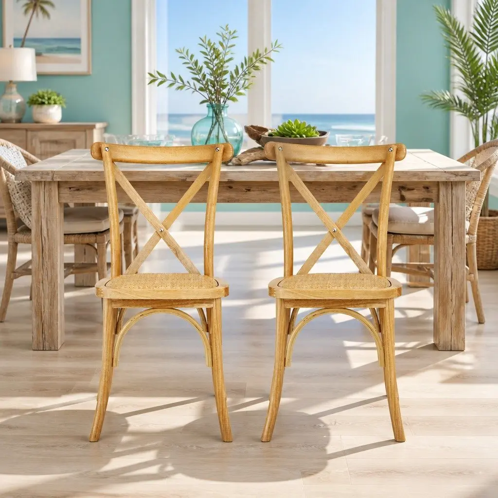 Dining Chairs Rattan Wooden Kitchen Cafe Accent Seating Rubber Wood Frame