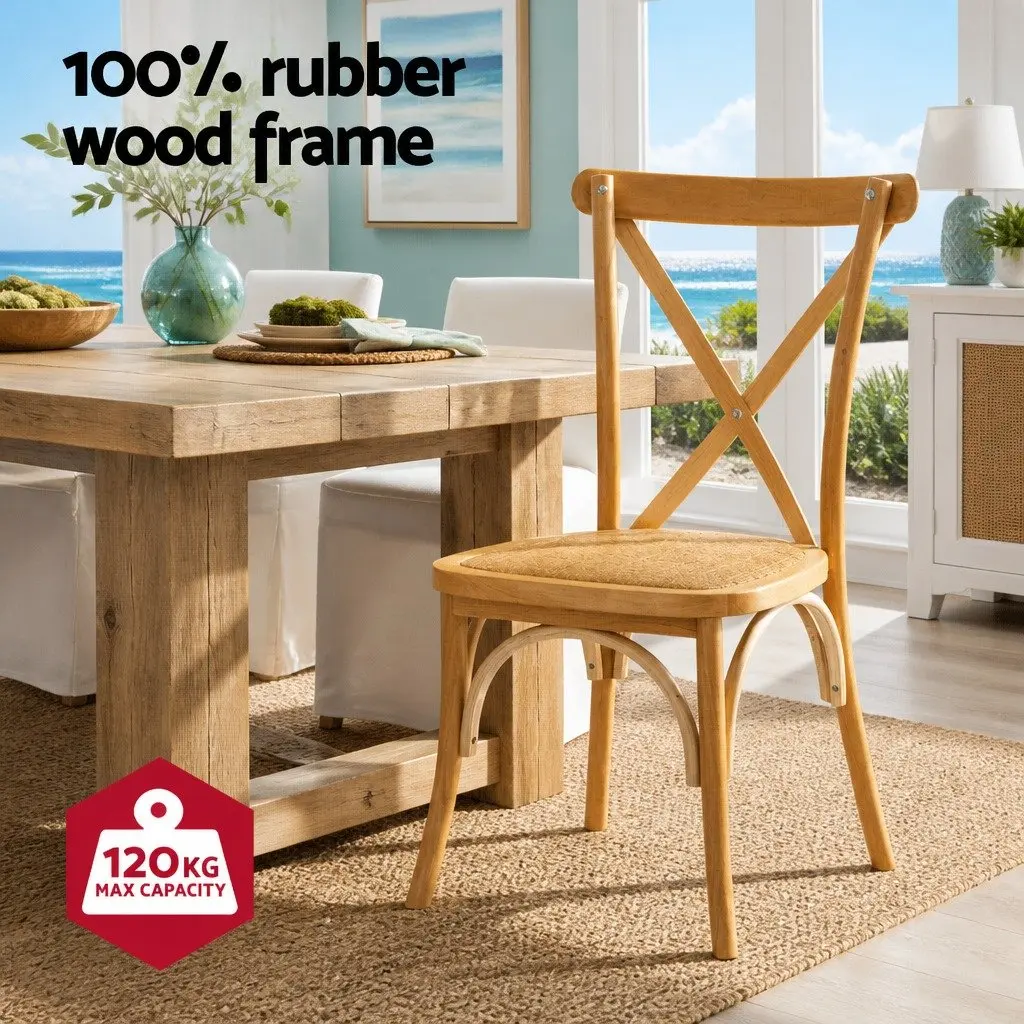 Dining Chairs Rattan Wooden Kitchen Cafe Accent Seating Rubber Wood Frame