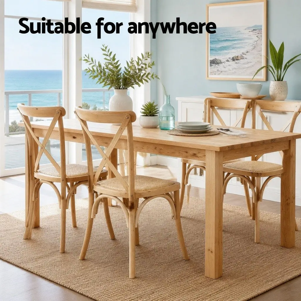 Dining Chairs Rattan Wooden Kitchen Cafe Accent Seating Rubber Wood Frame
