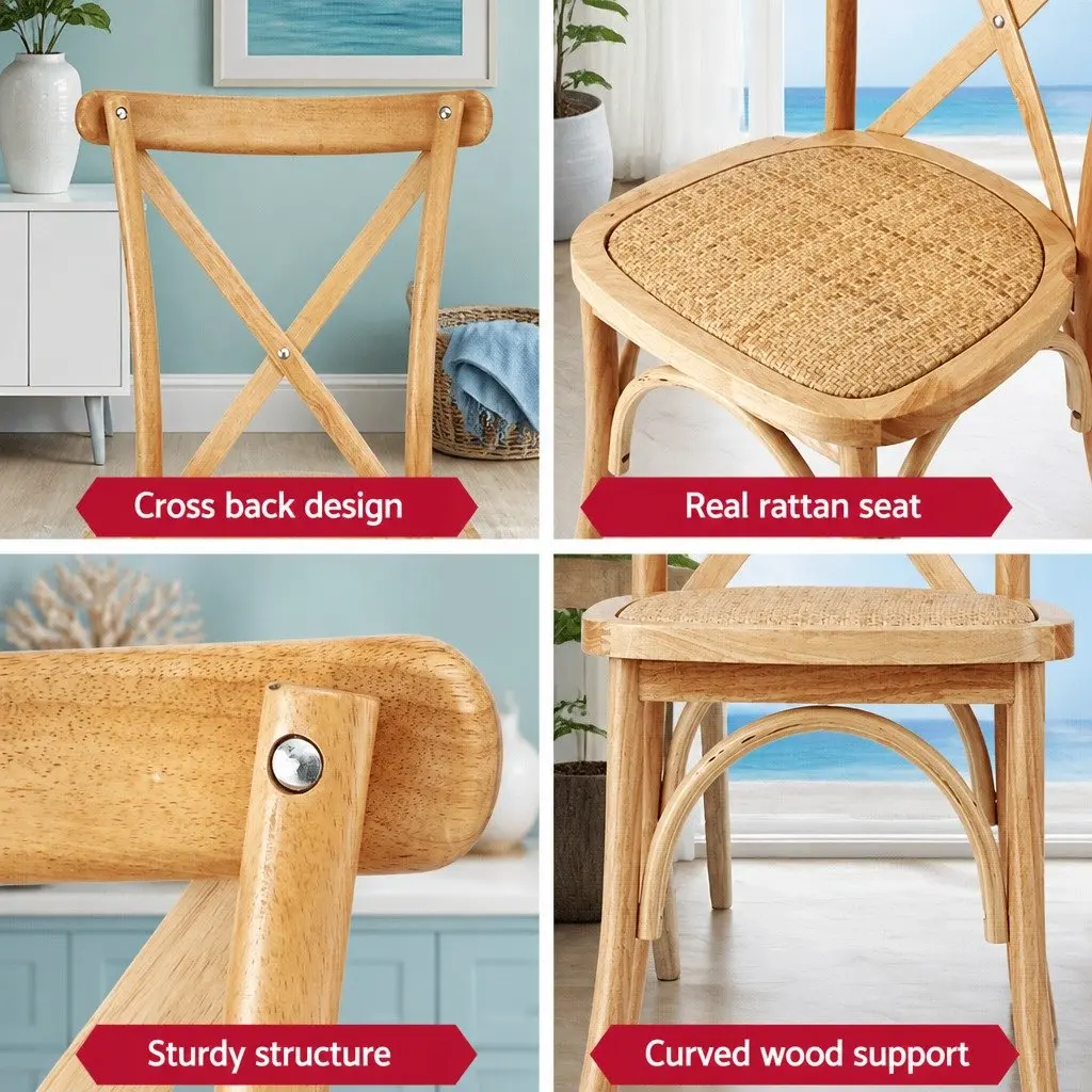 Dining Chairs Rattan Wooden Kitchen Cafe Accent Seating Rubber Wood Frame