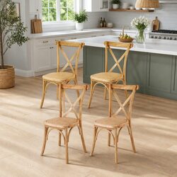 Dining Chairs Set of 4 Rattan Seat Wooden Frame Kitchen Cafe Lounge Accent