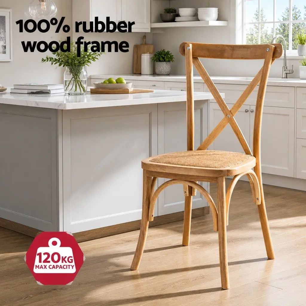 Dining Chairs Set of 4 Rattan Seat Wooden Frame Kitchen Cafe Lounge Accent