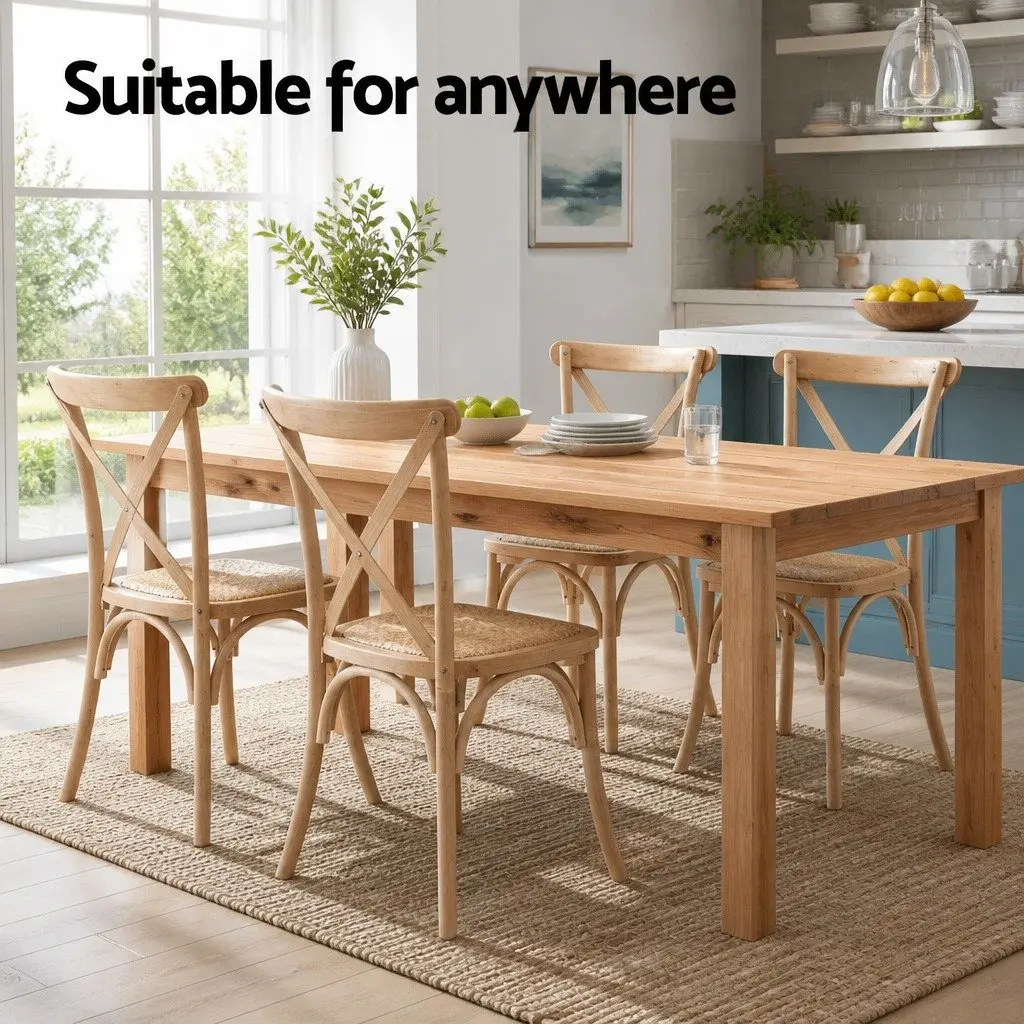 Dining Chairs Set of 4 Rattan Seat Wooden Frame Kitchen Cafe Lounge Accent