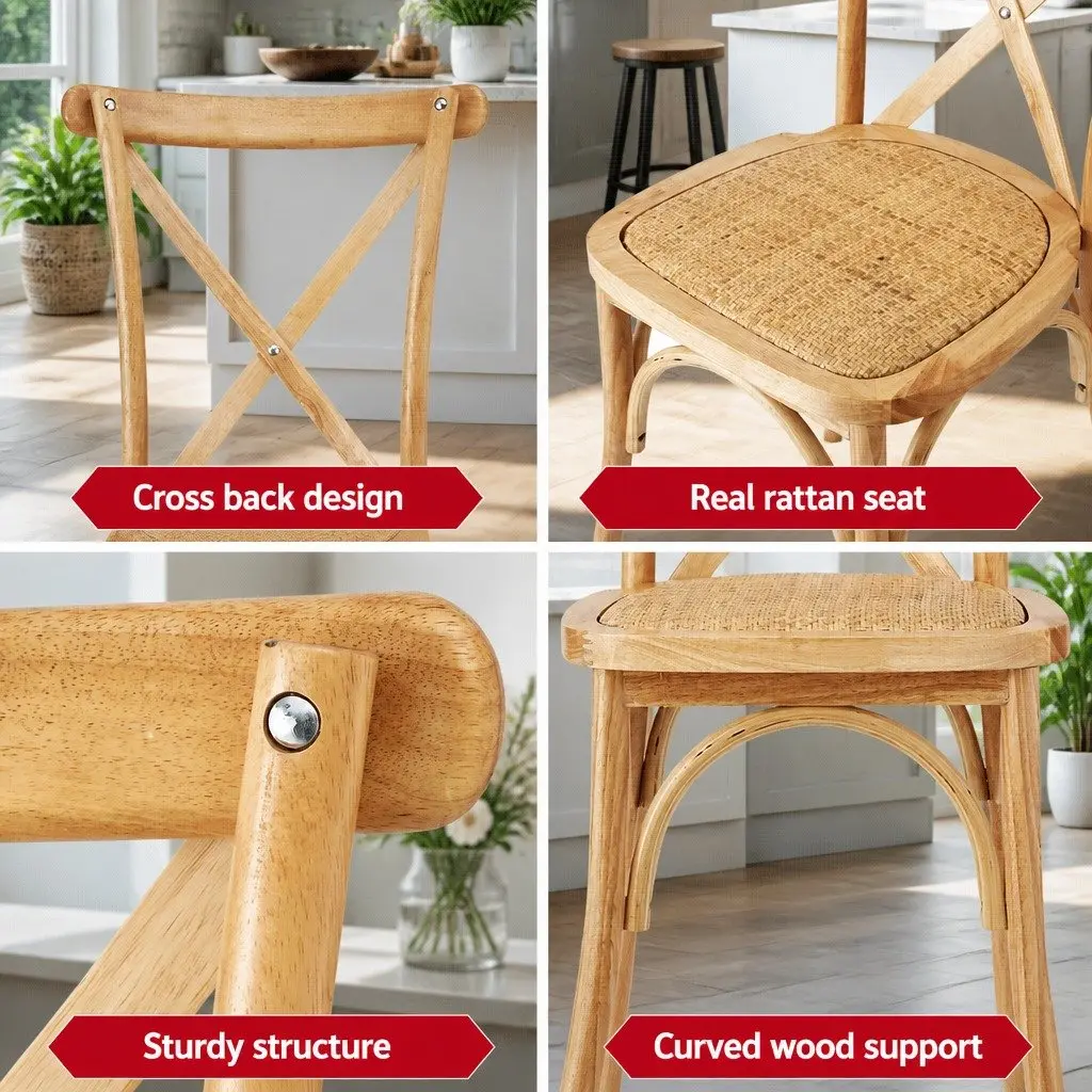 Dining Chairs Set of 4 Rattan Seat Wooden Frame Kitchen Cafe Lounge Accent