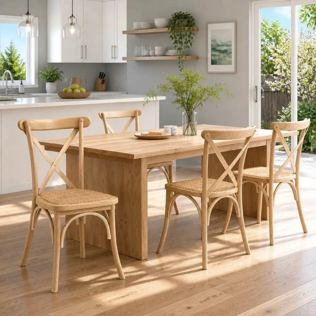 Dining Chairs Set of 4 Rattan Seat Wooden Frame Kitchen Cafe Lounge Accent