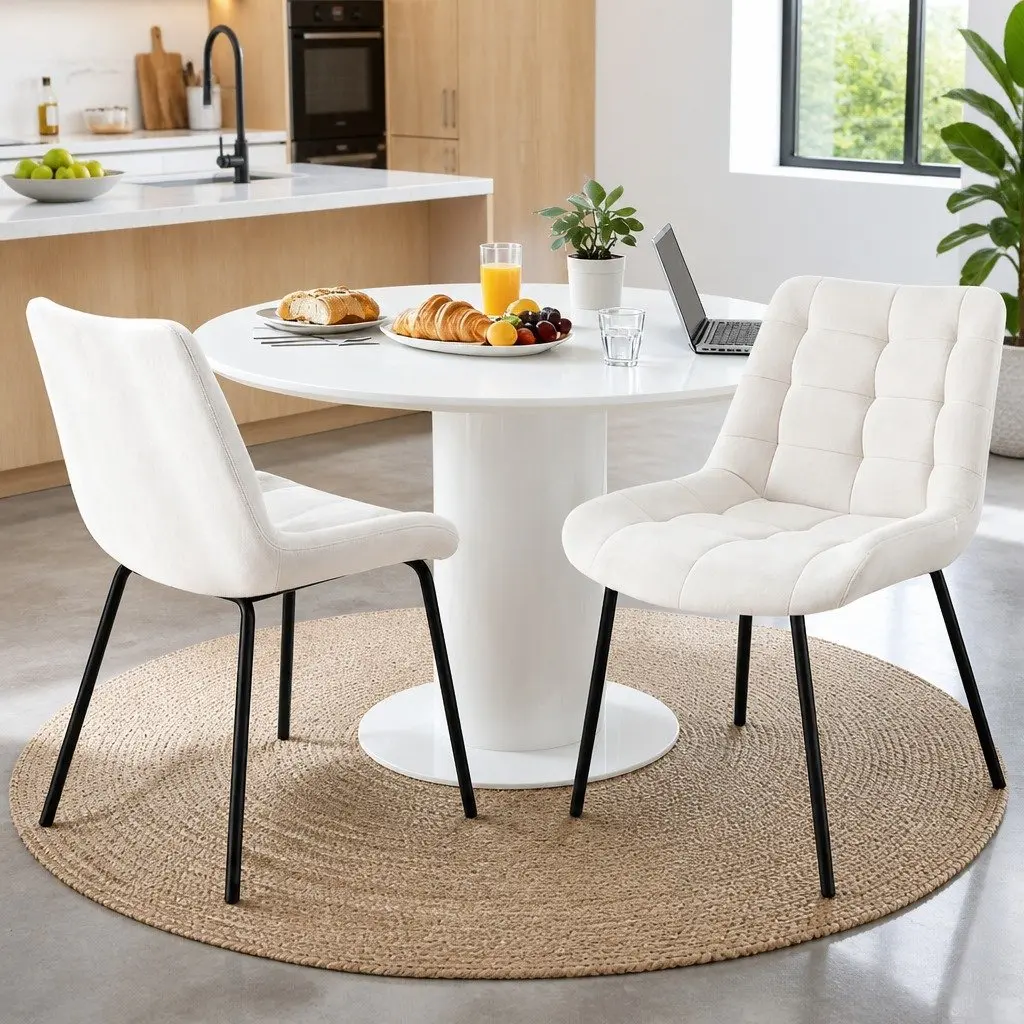 Dining Chairs Velvet Tufted Ergonomic Padded Beige Set of 2