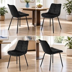 Dining Chairs Set of 4 Velvet Tufted Black Kitchen Lounge Cafe Accent Seats