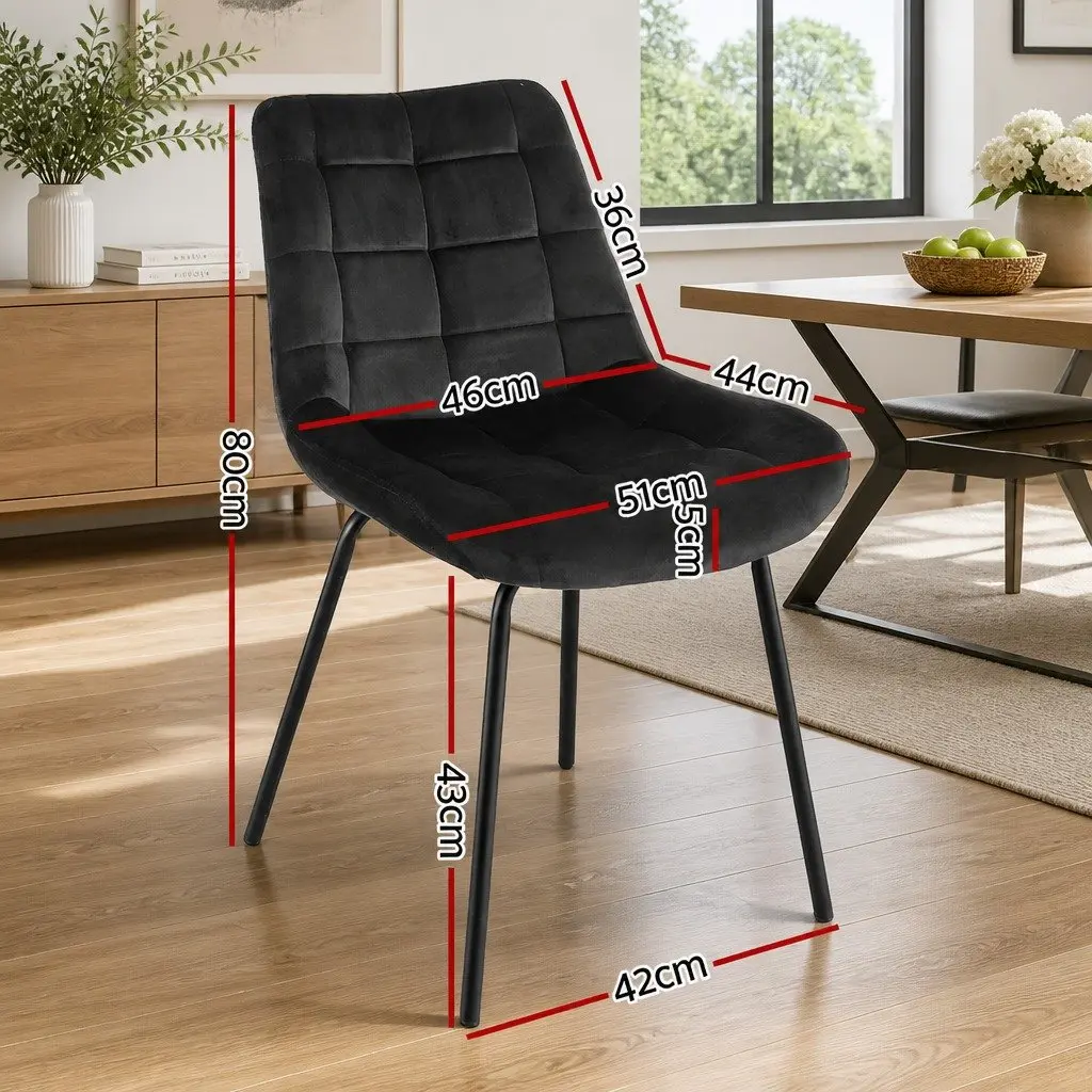 Dining Chairs Velvet Tufted Ergonomic Curved Backrest Padded Seat Metal Legs Set of 4 Black