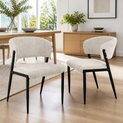 Dining Chairs Set of 2 Linen Fabric Upholstered Soft Seating Beige Kitchen