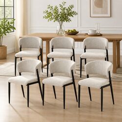 Dining Chairs Set of 6 Linen Upholstered Soft Fabric Kitchen Seating Beige