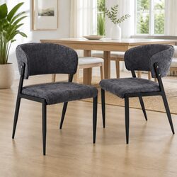 Dining Chairs Set of 2 Soft Upholstered Linen Fabric Kitchen Seating Charcoal