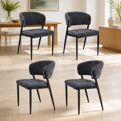 Dining Chairs Set of 4 Linen Upholstered Soft Seat Kitchen Charcoal Modern