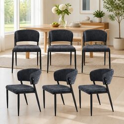 Dining Chairs Set of 6 Linen Fabric Upholstered Soft Seat Kitchen Charcoal