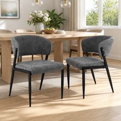 Dining Chairs Set of 2 Linen Fabric Upholstered Soft Seats Grey Kitchen