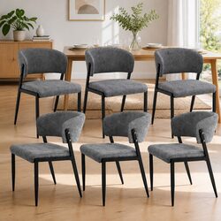 Dining Chairs Set of 6 Upholstered Linen Fabric Grey Kitchen Furniture