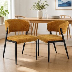Dining Chairs Set of 2 Linen Fabric Upholstered Yellow Soft Seat Kitchen Lounge