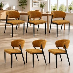 Dining Chairs Set of 6 Linen Fabric Upholstered Soft Seat Kitchen Dinette Yellow