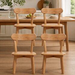 Dining Chairs Set of 4 Wooden Kitchen Accent Seating Rubber Wood Frame Natural