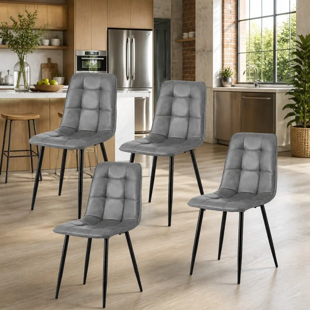Dining Chairs Set of 4 Grey Retro Kitchen Lounge Cafe Accent Seats Metal Legs
