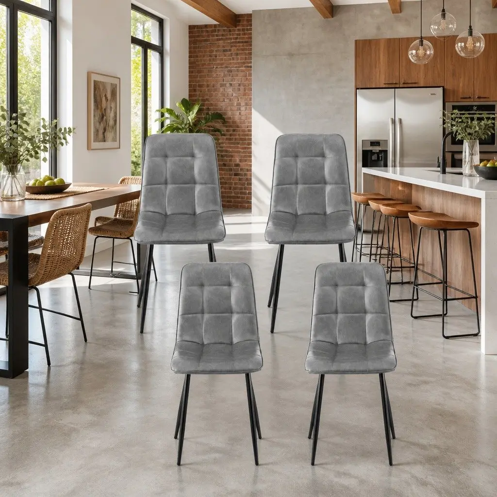 Dining Chairs Set of 4 Grey Retro Kitchen Lounge Cafe Accent Seats Metal Legs