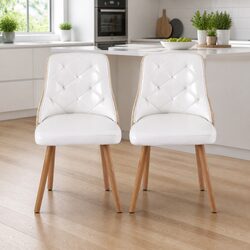 Dining Chairs Set of 4 White PU Leather Kitchen Seats Diamond Tufted Design