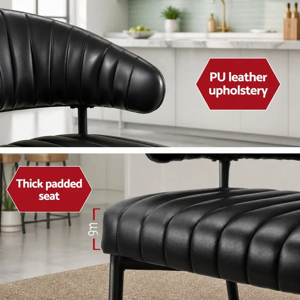 Dining Chairs Set of 4 Leather Padded Seat Metal Frame Kitchen Furniture Black
